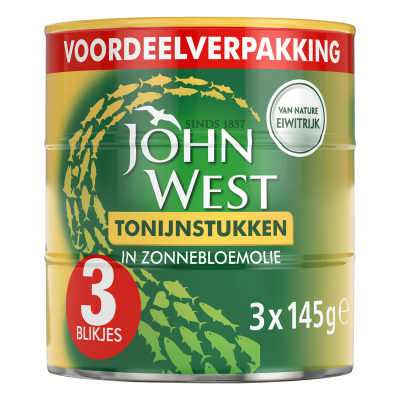 Tonijnstukken in zonnebloemolie 3x145gr